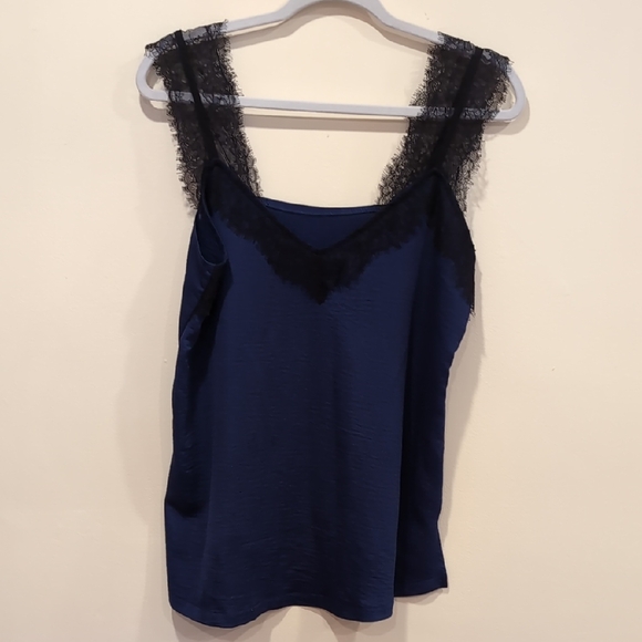 Elegant Navy Blue Lace Trim Tank Top - Picture 1 of 7